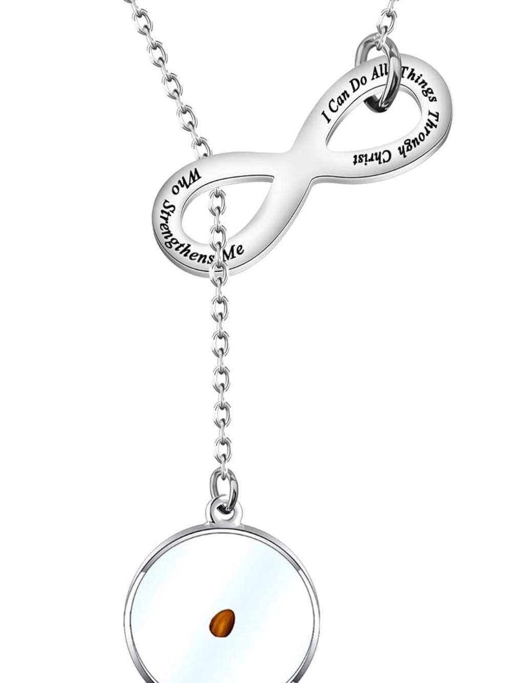 Silver Inspirational Infinity Necklace with Seed Charm - I Can Do All Things